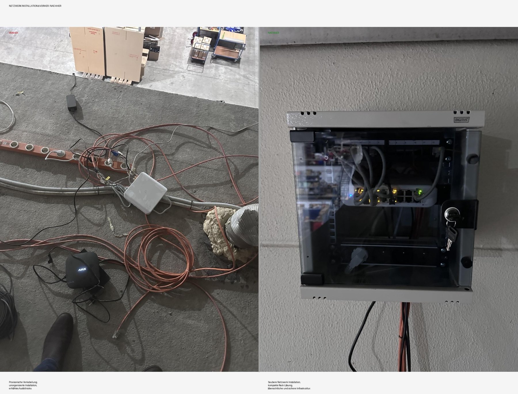 Netzwerk Installation vorher nachher Vergleich